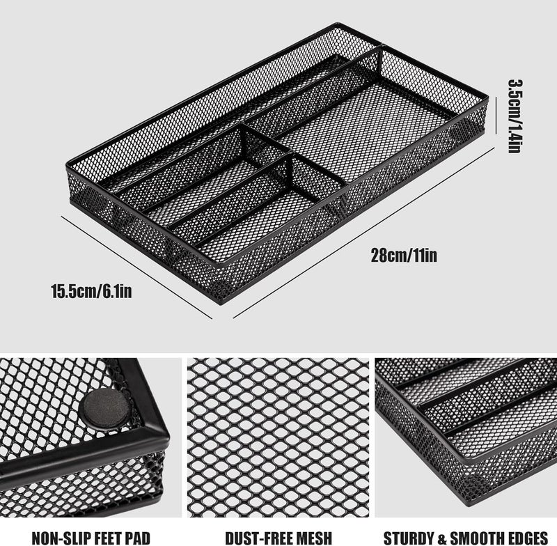 shenee Desk Drawer Organizer Tray,Drawer Organizer for Office and Home,Desk Organizer with Drawers,4 Compartments,Non-Slip Desk Organizers and Accessories for Stationery Makeup School (Black) - Image 2